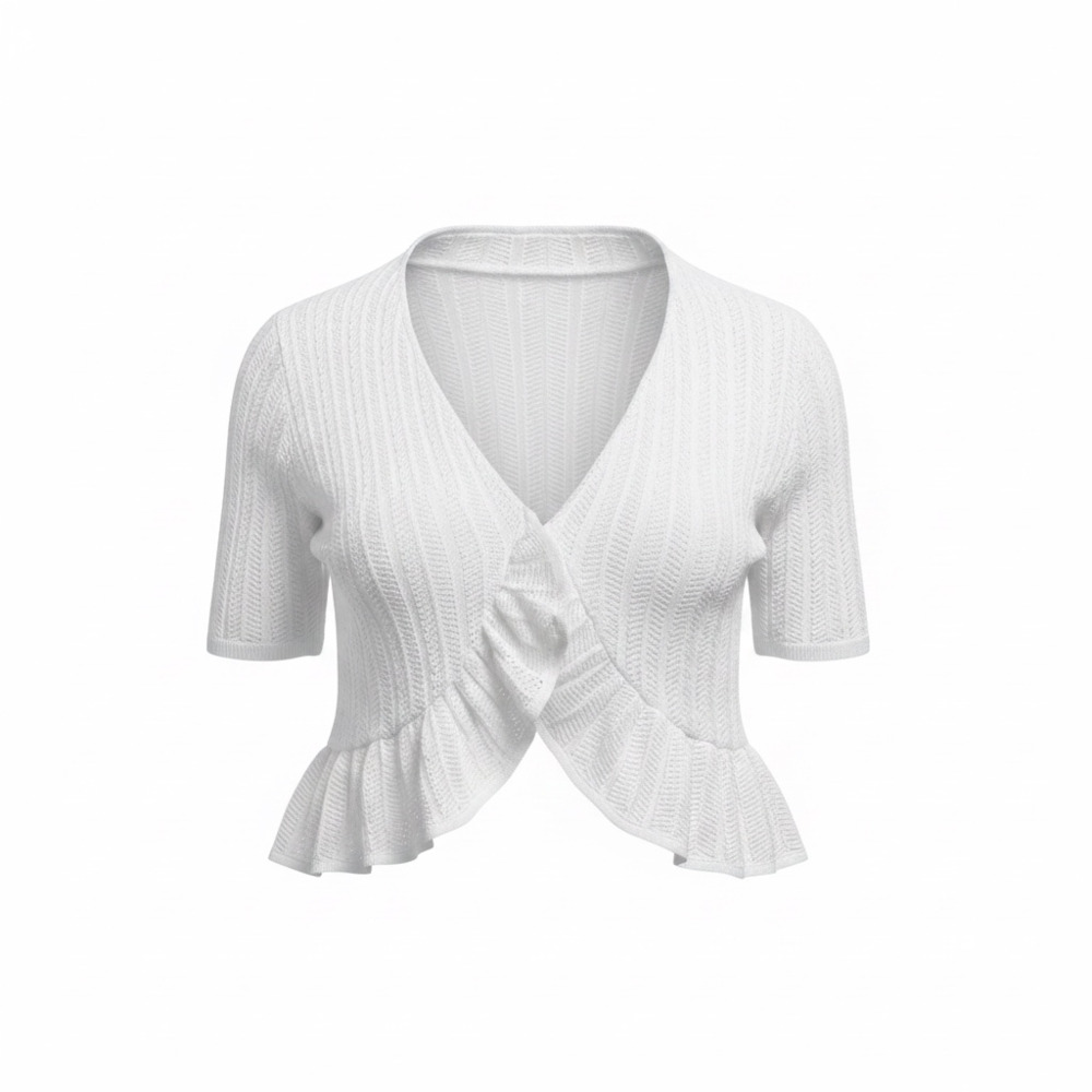 Ashly & Sage White Ruffled Knit Cardigan Top